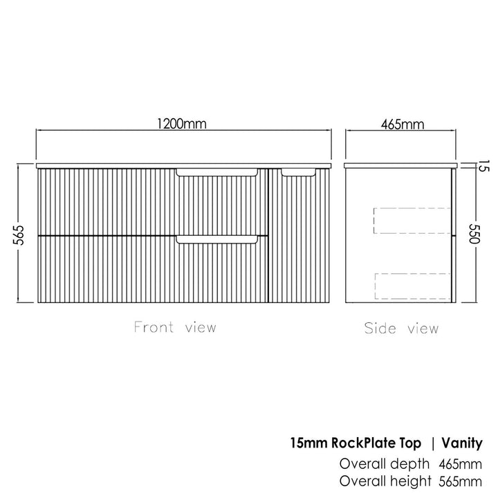 Satin White Noosa1200 Wall Hung Empire Black Top 12 O'clock Taphole NS1200WST-EB-12TH