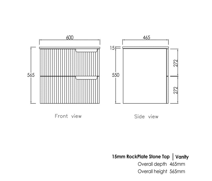 Satin White Noosa600 Wall Hung Empire Black Top No Taphole NS600WST-EB-NTH