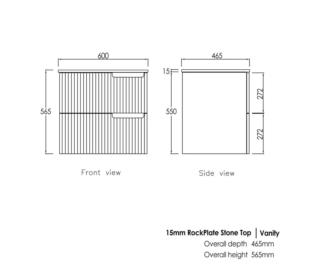 Satin White Noosa600 Wall Hung Empire Black Top 10 O'clock Taphole NS600WST-EB-10TH