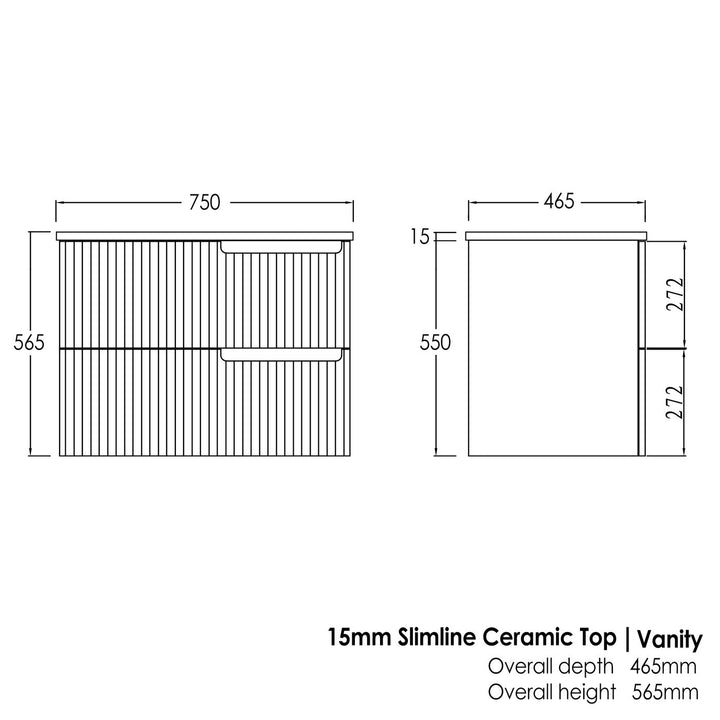 Satin White Noosa750 Wall Hung Mont Blanc Top No Taphole NS750WST-CA-NTH