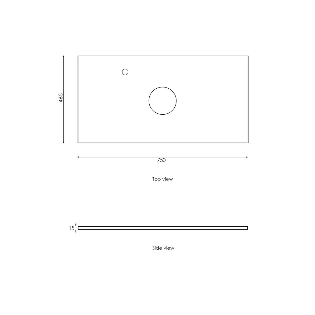 Satin White Noosa750 Wall Hung Empire Black Top 10 O'clock Taphole NS750WST-EB-10TH