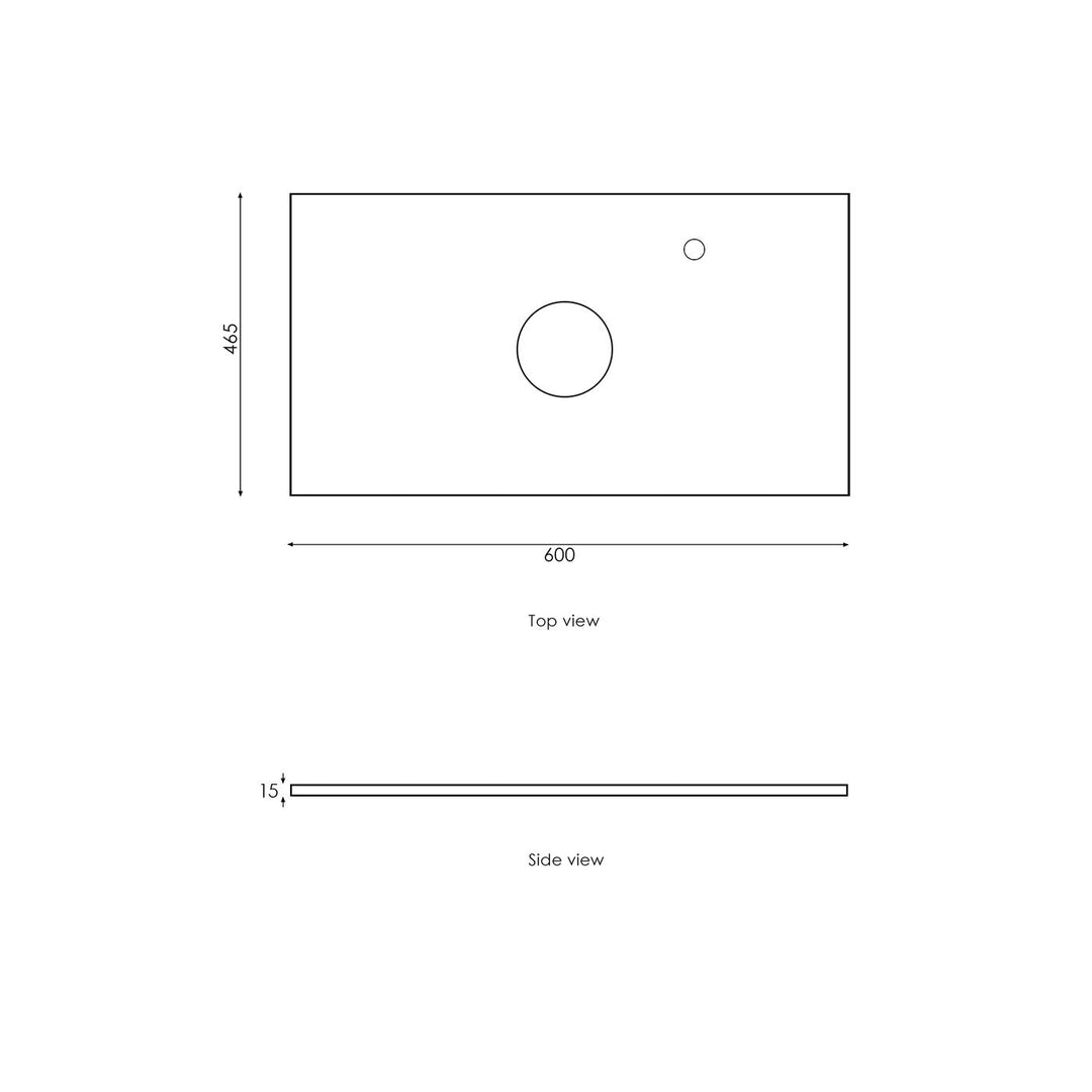 Satin White Boston600 Wall Hung Mont Blanc Top 2 O'clock Taphole BS600WST-CA-2TH