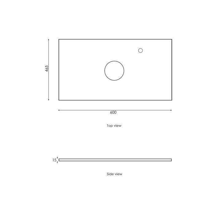 Satin White Boston600 Wall Hung Mont Blanc Top 2 O'clock Taphole BS600WST-CA-2TH