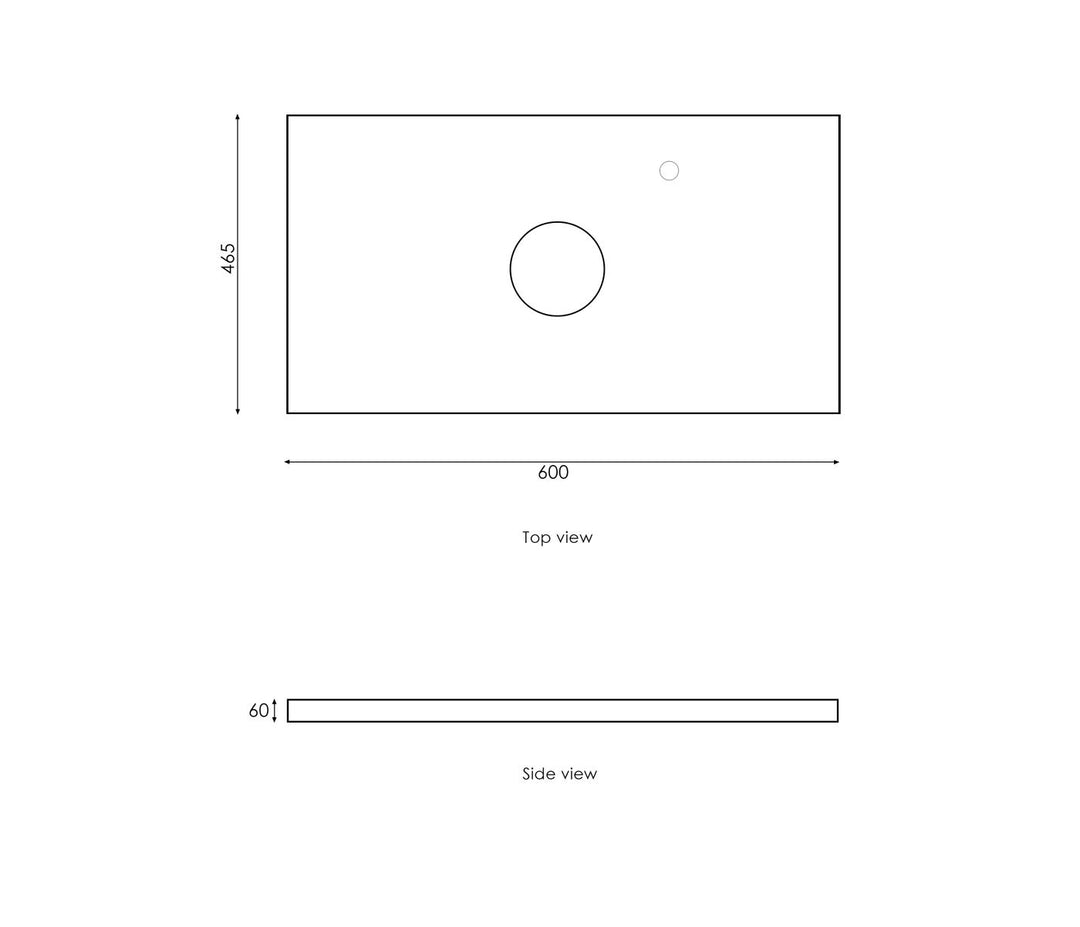 Satin White Noosa600 Wall Hung Mont Blanc 60mm Top 2 O'clock Taphole NS600WST-60CA-2TH