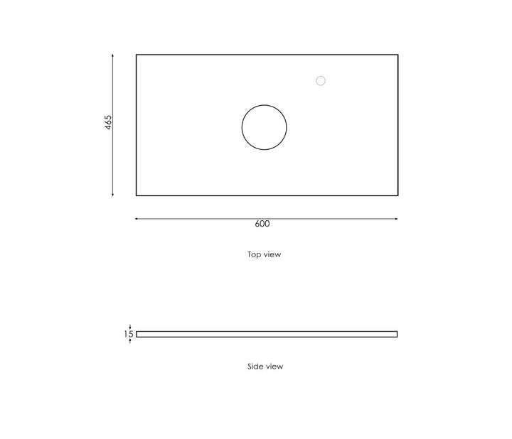 Satin White Noosa600 Wall Hung Mont Blanc Top 2 O'clock Taphole NS600WST-CA-2TH