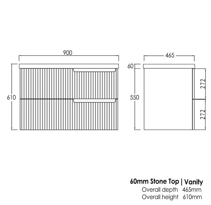 Satin White Noosa900 Wall Hung Mont Blanc 60mm Top 2 O'clock Taphole NS900WST-60CA-2TH