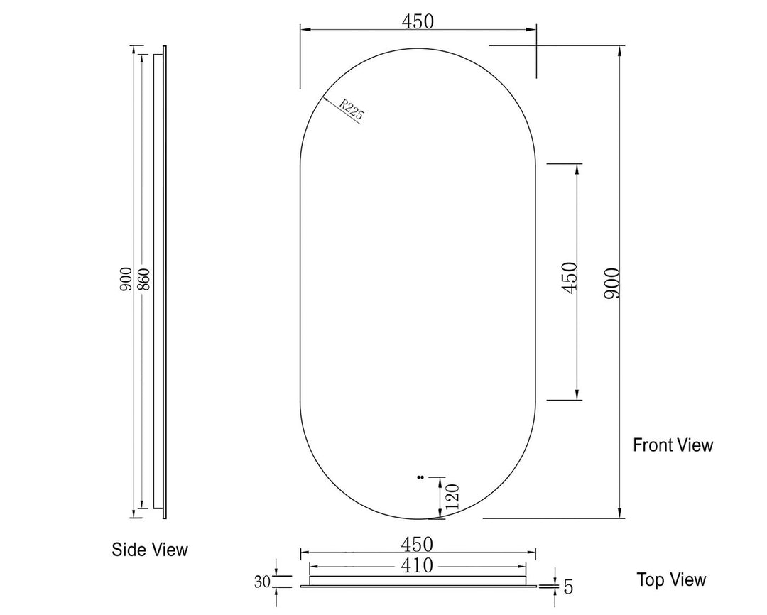 Noosa LED Oval Tuffi Glass Mirror 900x450mm* Anti Fog LED-OV9045T