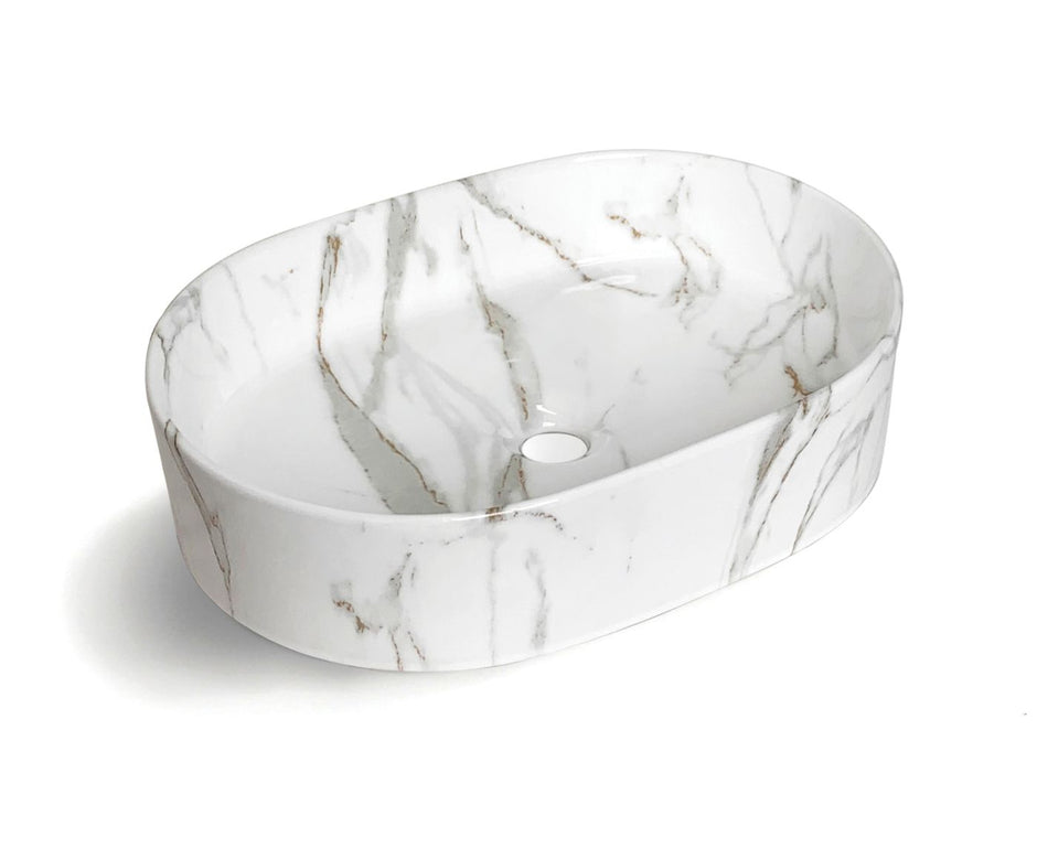 Quay Oval 500x330x120 Gloss Carrara Basin