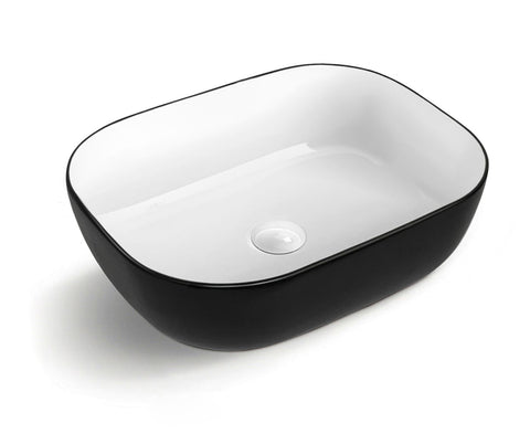Otti Artis O96 455x325x135 Matte Black and Gloss White Oval Basin Ultra Slim