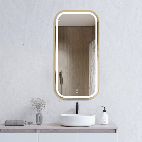 Otti LED Newport 900(H)x450(W) Gold Metal Frame Tuffi Mirror Soft Square
