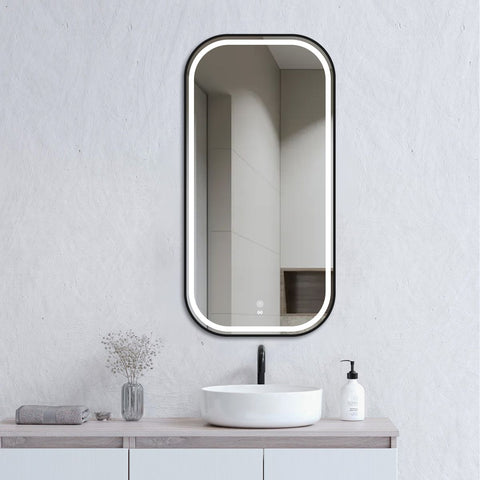 Otti LED Newport 900(H)x450(W) Black Metal Frame Tuffi Mirror Soft Square