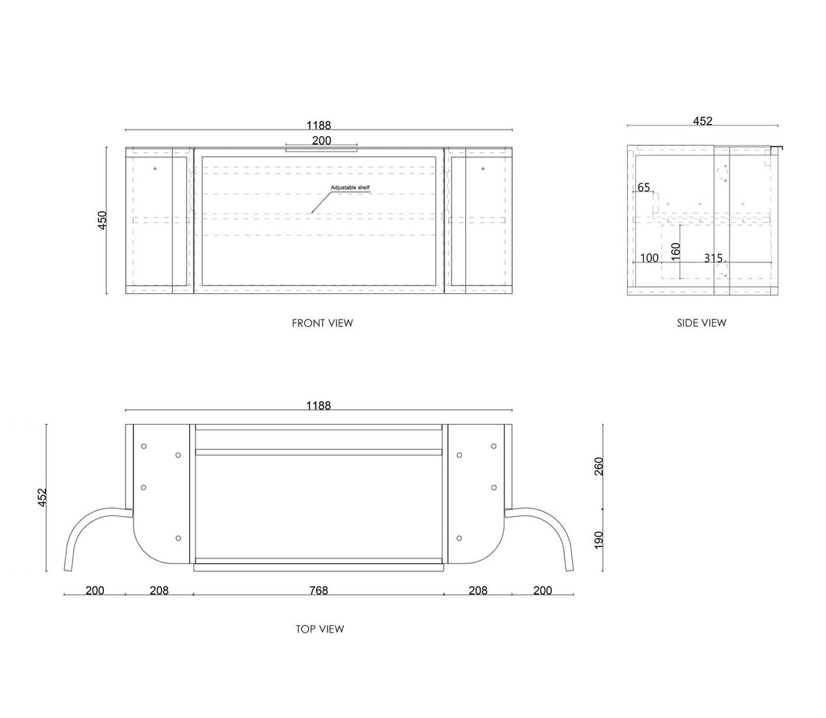 Hampshire 1200mm Satin White Wall Hung Curve Vanity