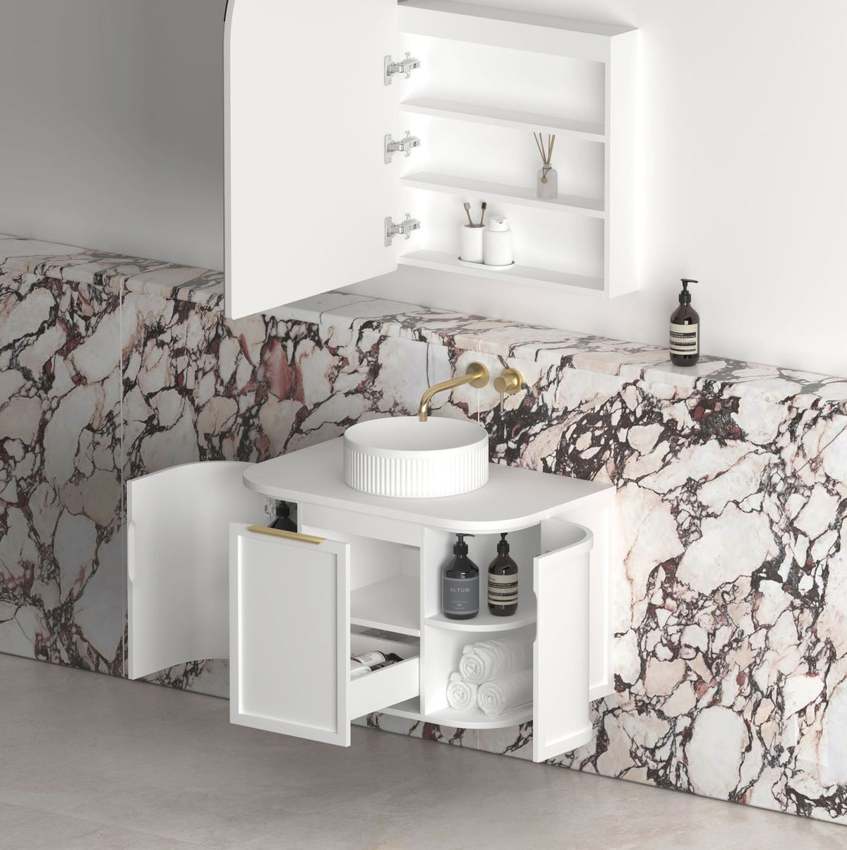 Hampshire 750mm Satin White Wall Hung Curve Vanity (12TH & NTH Only)