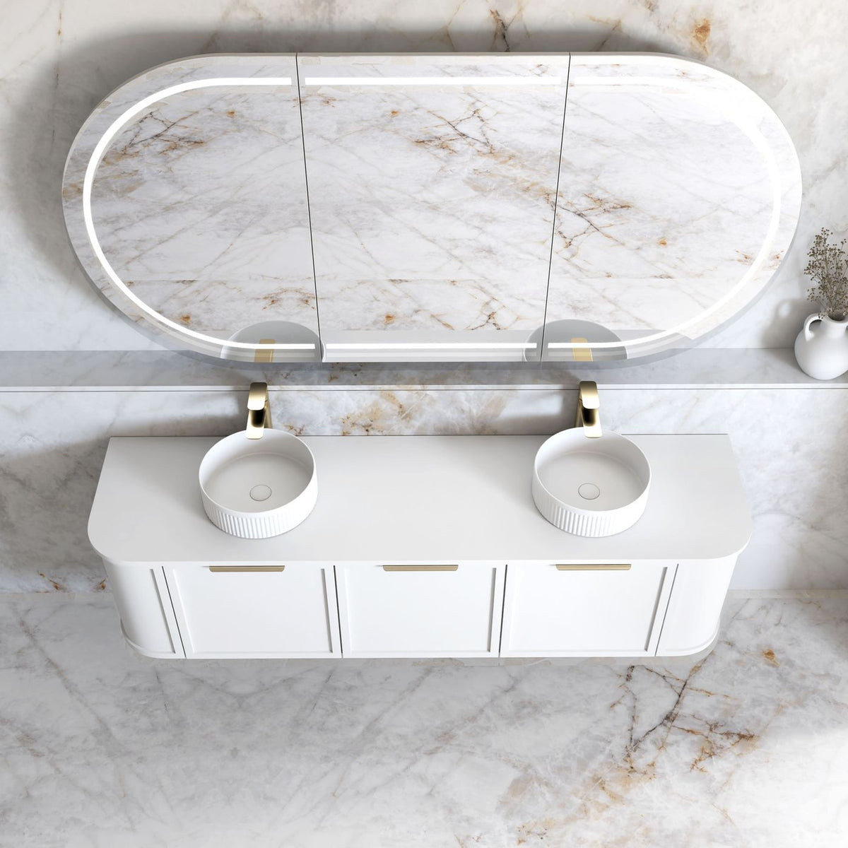 Hampshire 1800mm Satin White Wall Hung Curve Vanity