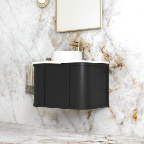 Otti Hampshire 750mm Satin Black Wall Hung Curve Vanity (12TH and NTH Only)