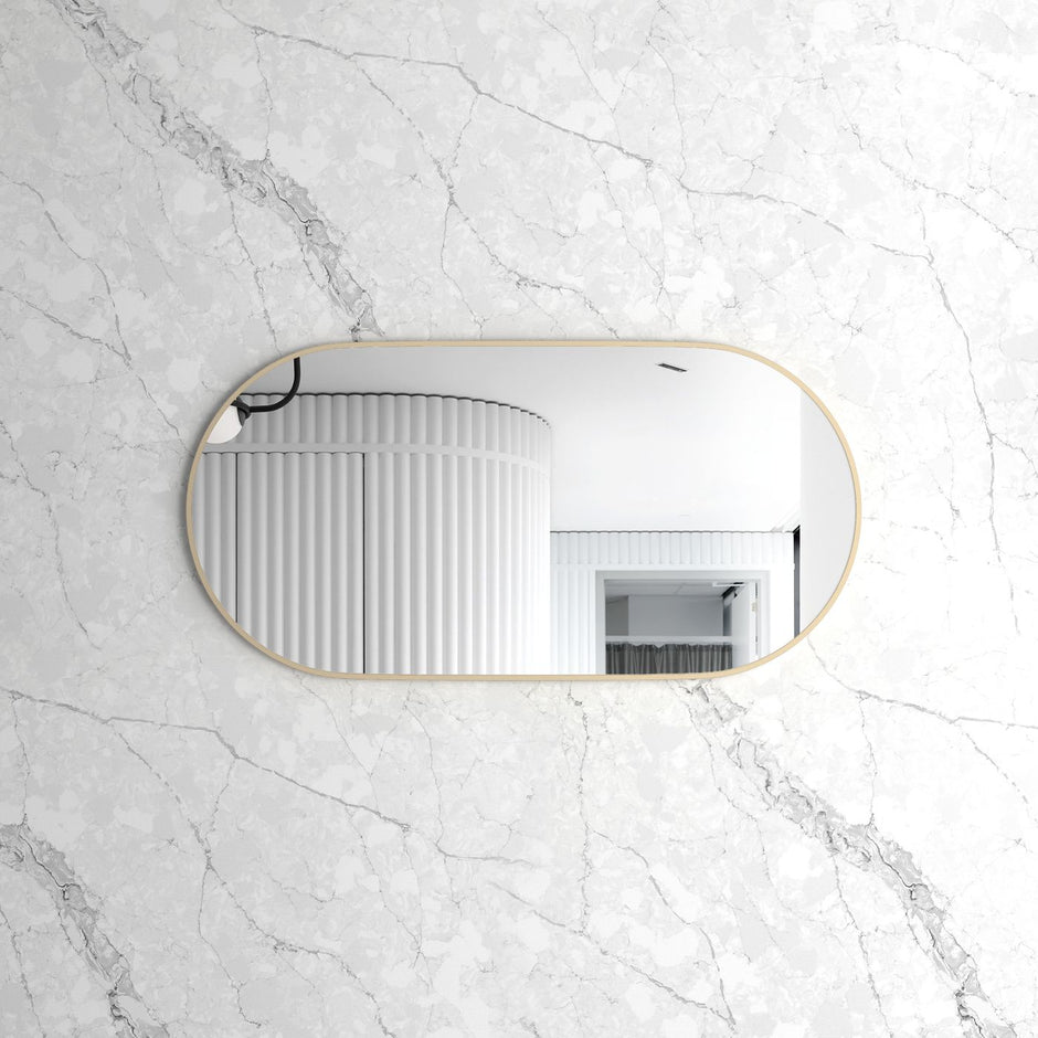 Noosa 1200(W)x600(H) Gold Metal Frame Tuffi Mirror- Install Horizontal or Vertical