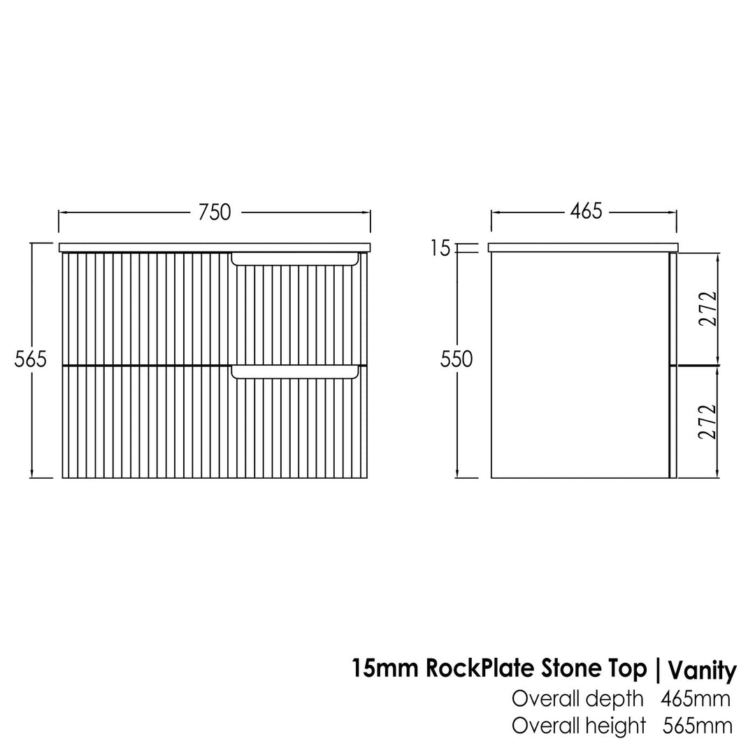 SATIN WHITE NOOSA 750MM WALL HUNG VANITY NS750WST-CA-12TH