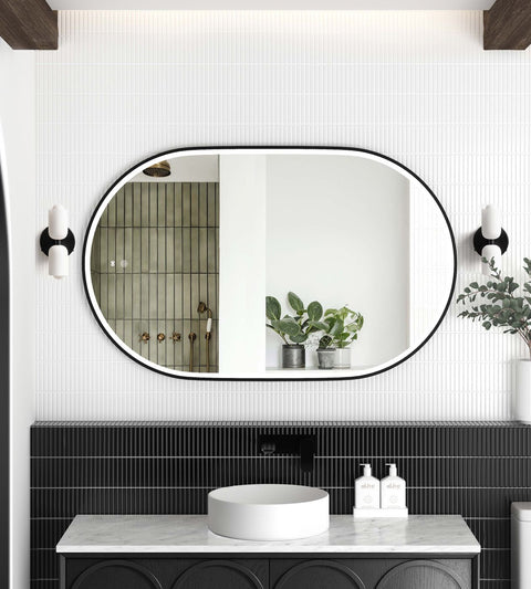 Otti LED Noosa 900(H)x600(W) Black Metal Frame Tuffi Mirror- Install Horizontal or Vertical