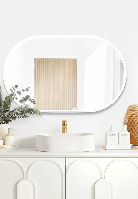 Otti LED Noosa 900(H)x600(W) White Metal Frame Tuffi Mirror- Install Horizontal or Vertical