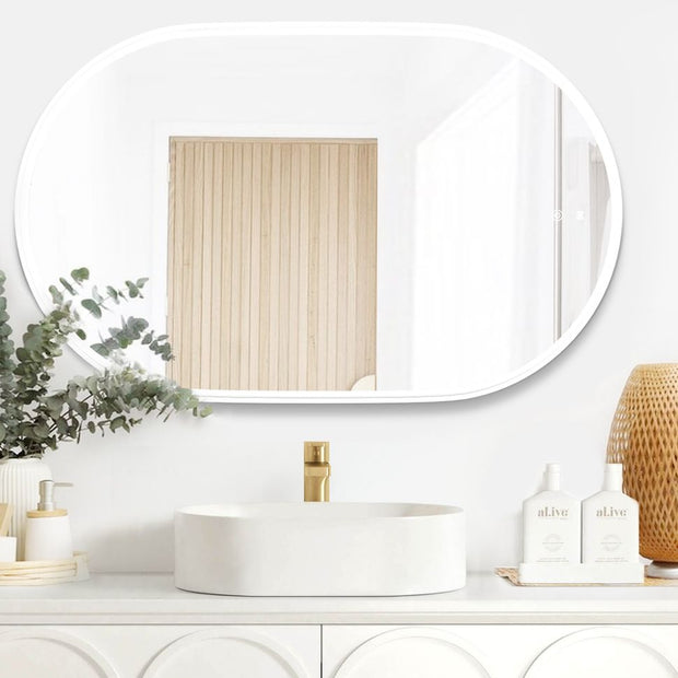 LED Noosa 900(H)x600(W) White Metal Frame Tuffi Mirror- Install Horizontal or Vertical