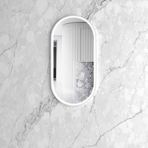 Otti LED Noosa 900(H)x450(W) White Metal Frame Tuffi Mirror