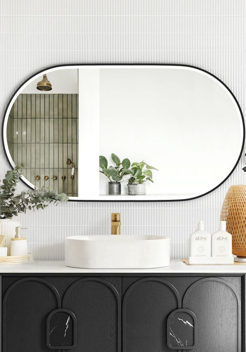 Otti LED Noosa 1200(W)x750(H) Black Metal Frame Tuffi Mirror- Install Horizontal or Vertical