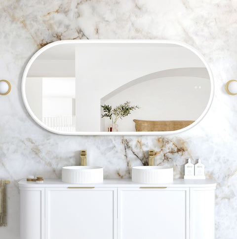 Otti LED Noosa 1500(W)x750(H) White Metal Frame Tuffi Mirror- Install Horizontal or Vertical