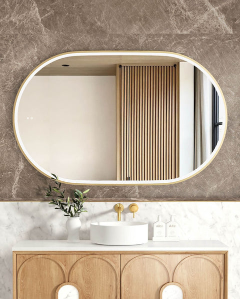 Otti LED Noosa 1200(W)x750(H) Gold Metal Frame Tuffi Mirror- Install Horizontal or Vertical