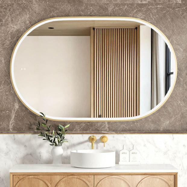 LED Noosa 1200(W)x750(H) Gold Metal Frame Tuffi Mirror- Install Horizontal or Vertical