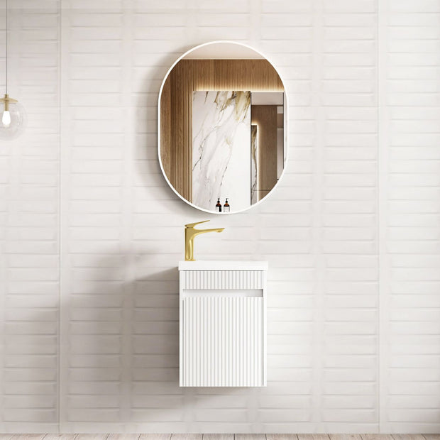 Mini Ensuite Vanity 400mm Matte White Fluted Vanity (with Basin)