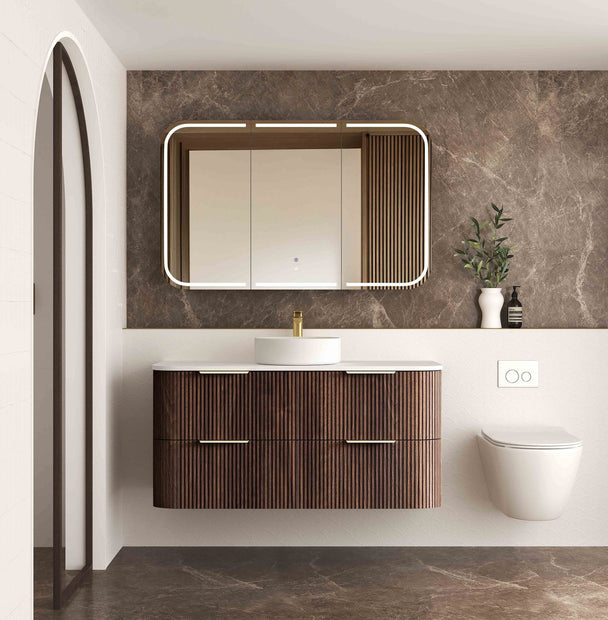 Havana Fluted 1200mm Sable Walnut Wall Hung Curve Vanity