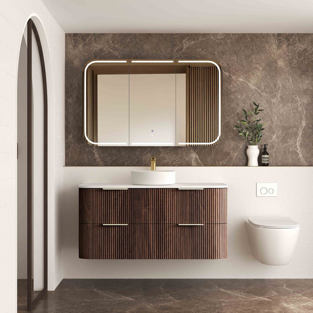 Havana Fluted 1200mm Sable Walnut Wall Hung Curve Vanity