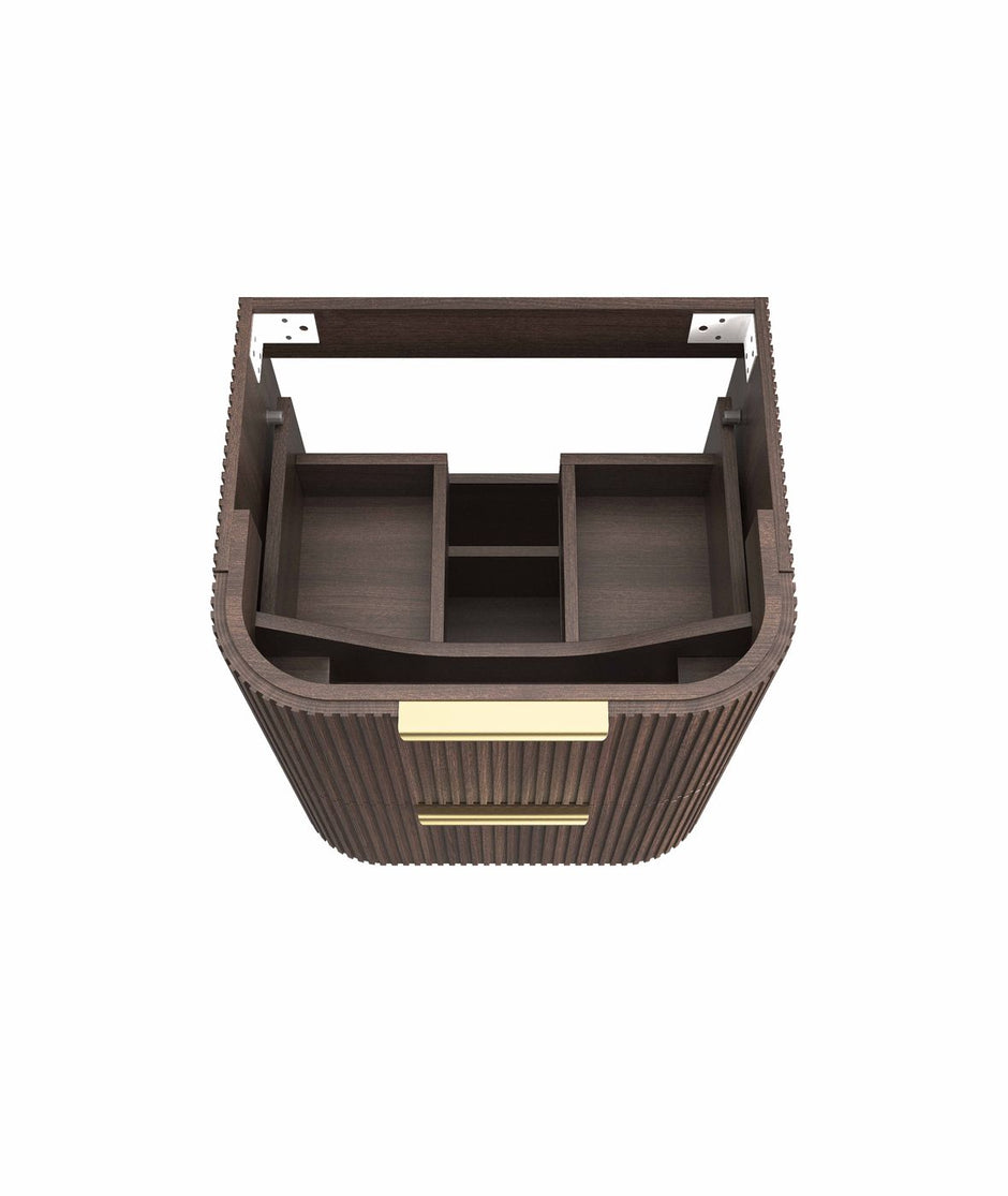 Havana Fluted 600mm Sable Walnut Wall Hung Curve Vanity