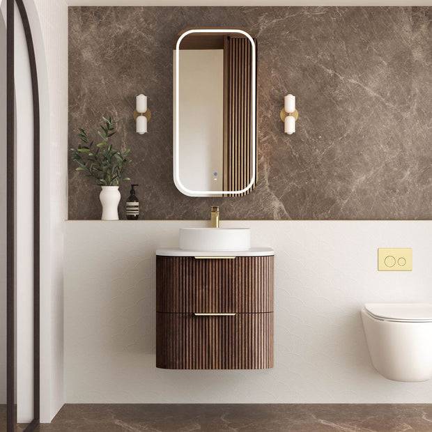 Havana Fluted 600mm Sable Walnut Wall Hung Curve Vanity