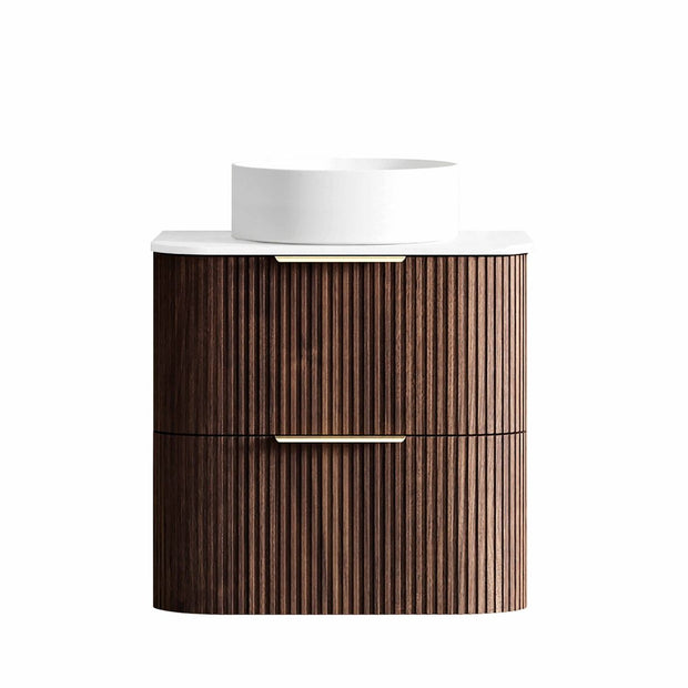 Havana Fluted 600mm Sable Walnut Wall Hung Curve Vanity