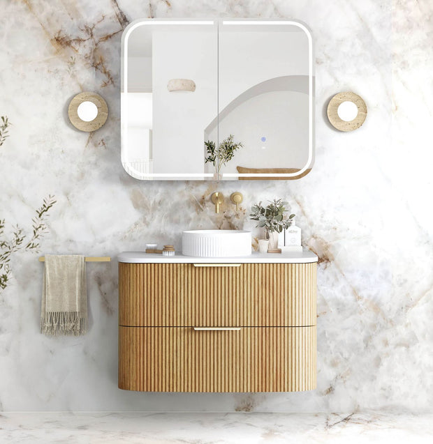 Havana Fluted 900mm Woodland Oak Wall Hung Curve Vanity