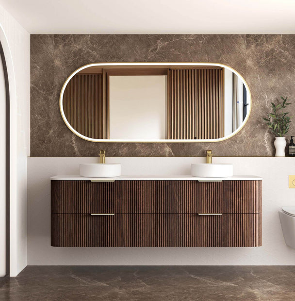 Havana Fluted 1800mm Sable Walnut Wall Hung Curve Vanity