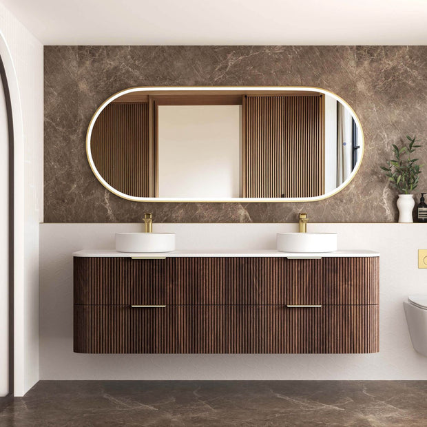 Havana Fluted 1800mm Sable Walnut Wall Hung Curve Vanity