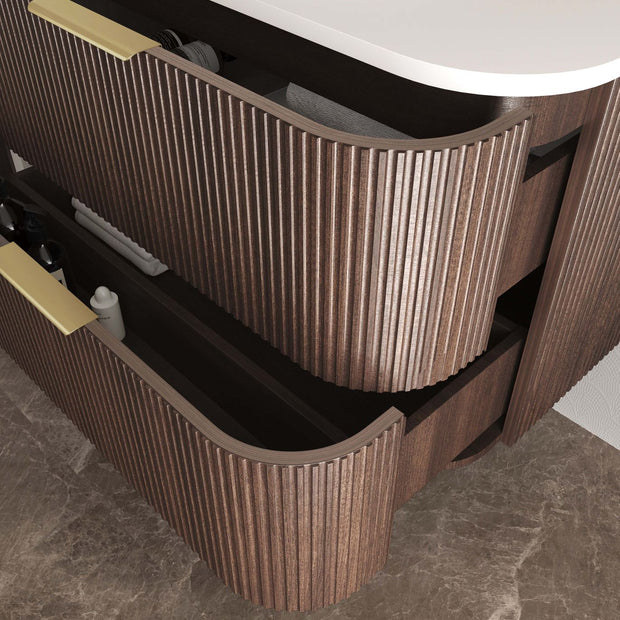 Havana Fluted 1800mm Sable Walnut Wall Hung Curve Vanity