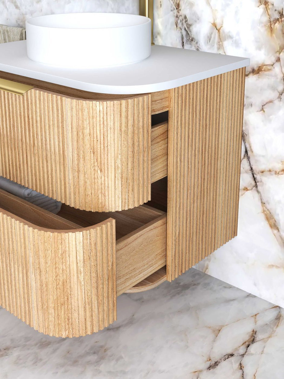 Havana Fluted 750mm Woodland Oak Wall Hung Curve Vanity