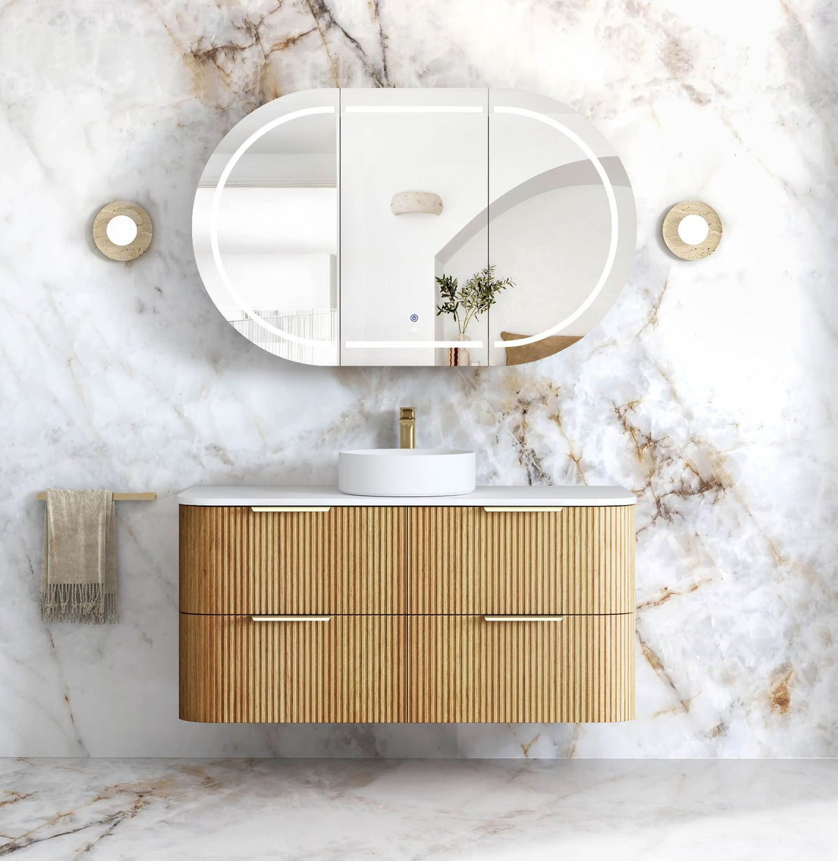 Havana Fluted 1200mm Woodland Oak Wall Hung Curve Vanity