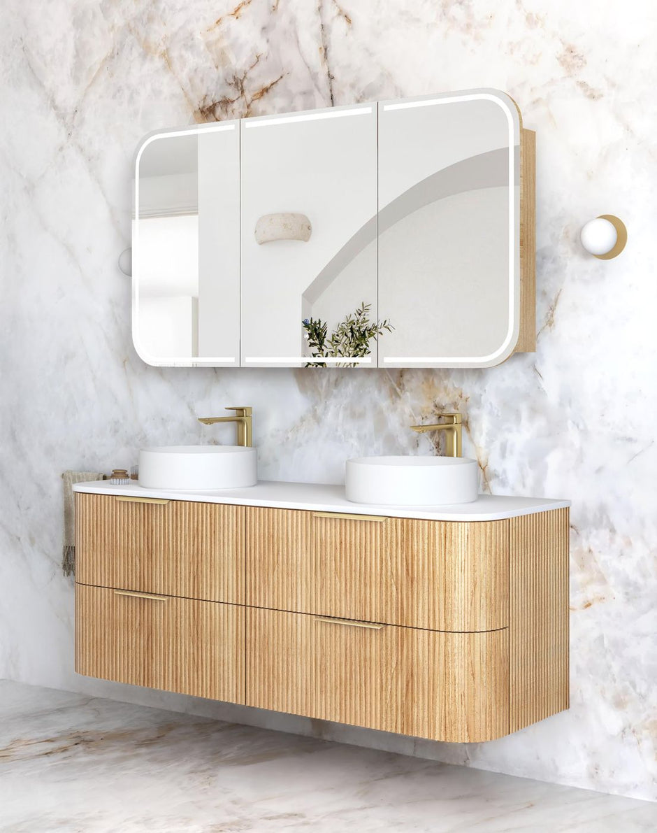 Havana Fluted 1500mm Woodland Oak Wall Hung Curve Vanity