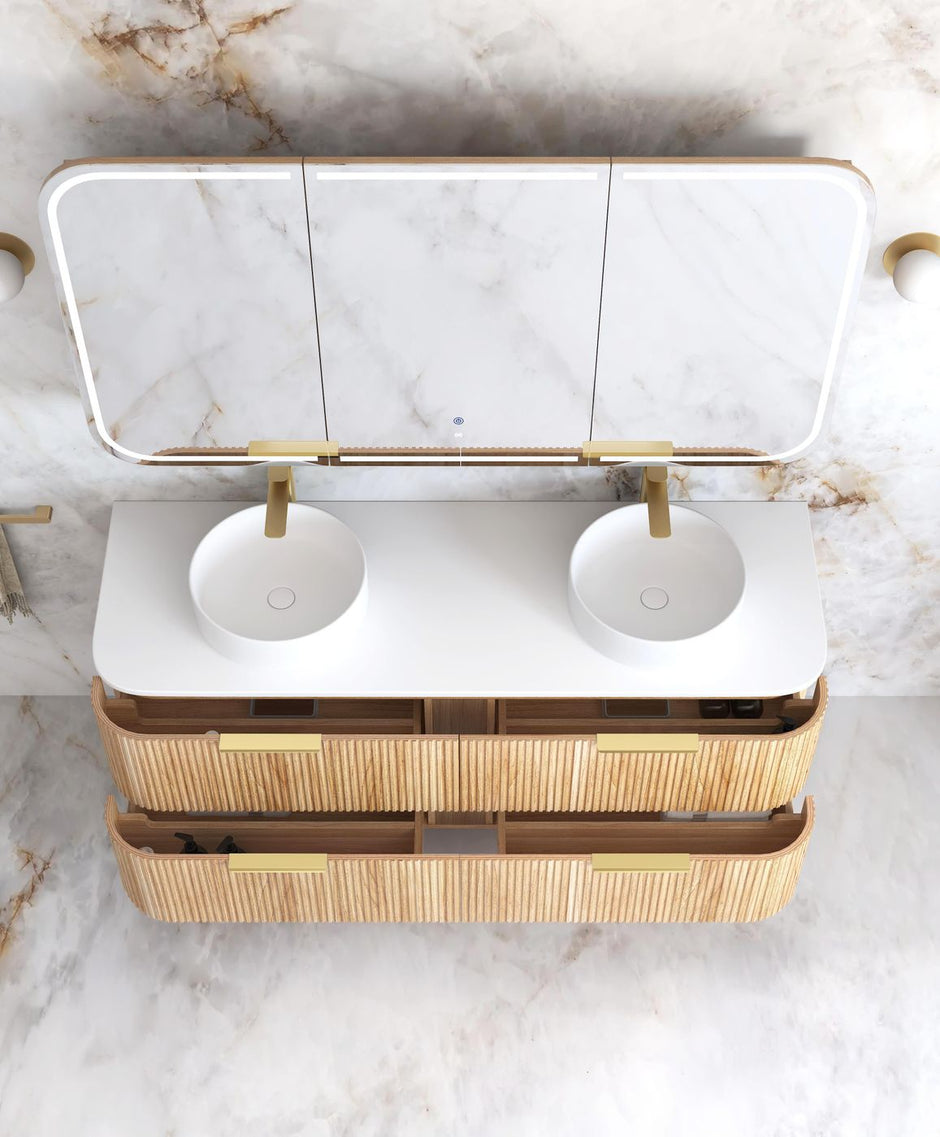 Havana Fluted 1500mm Woodland Oak Wall Hung Curve Vanity