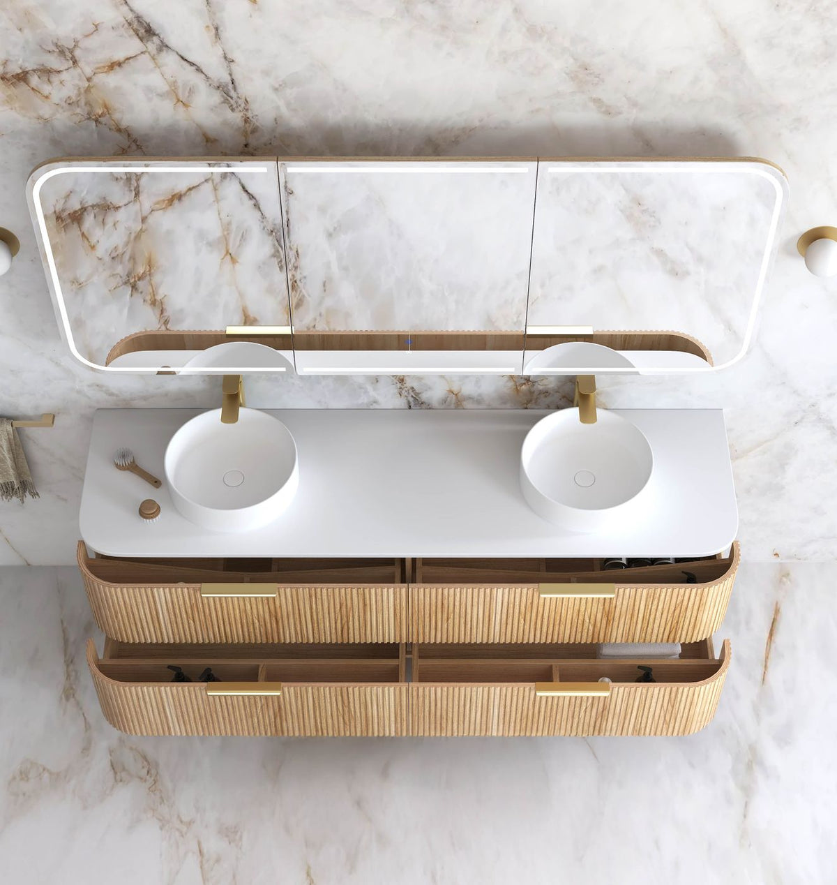 Havana Fluted 1800mm Woodland Oak Wall Hung Curve Vanity