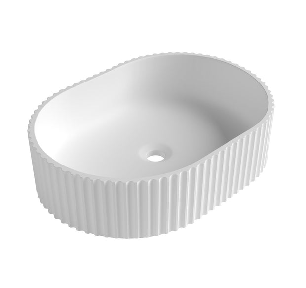 Otti Havana Oval Fluted Solid Surface 480x345x140 Matte White Basin NF