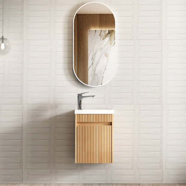 Mini Ensuite Vanity 400mm Woodland Oak Fluted Vanity (with Basin)
