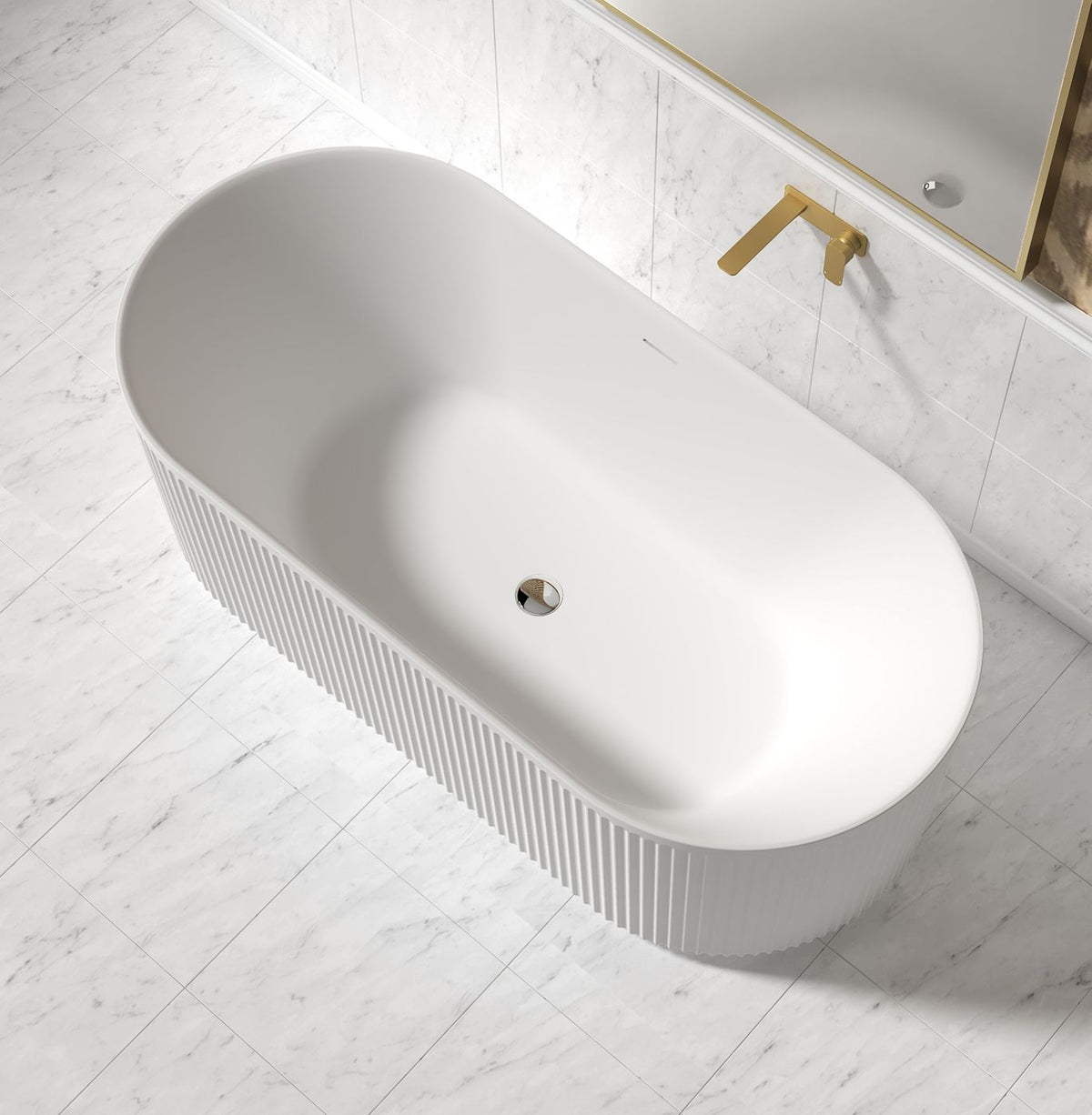 Attica Havana 1500 Matte White Fluted Bath with Overflow