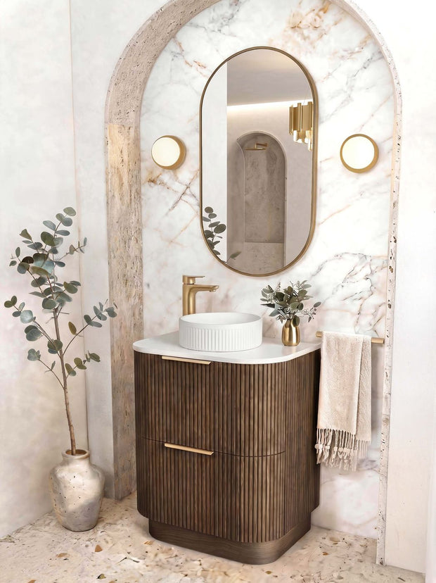 Otti Havana Fluted 600mm Sable Walnut Floorstanding Curve Vanity