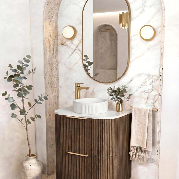 Havana Fluted 600mm Sable Walnut Floorstanding Curve Vanity
