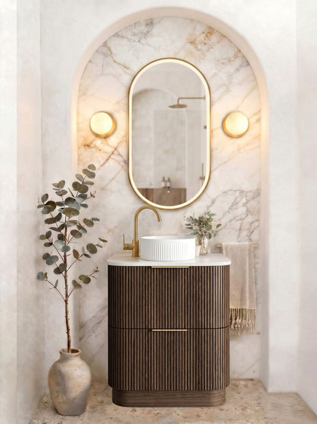 Havana Fluted 750mm Sable Walnut Floorstanding Curve Vanity